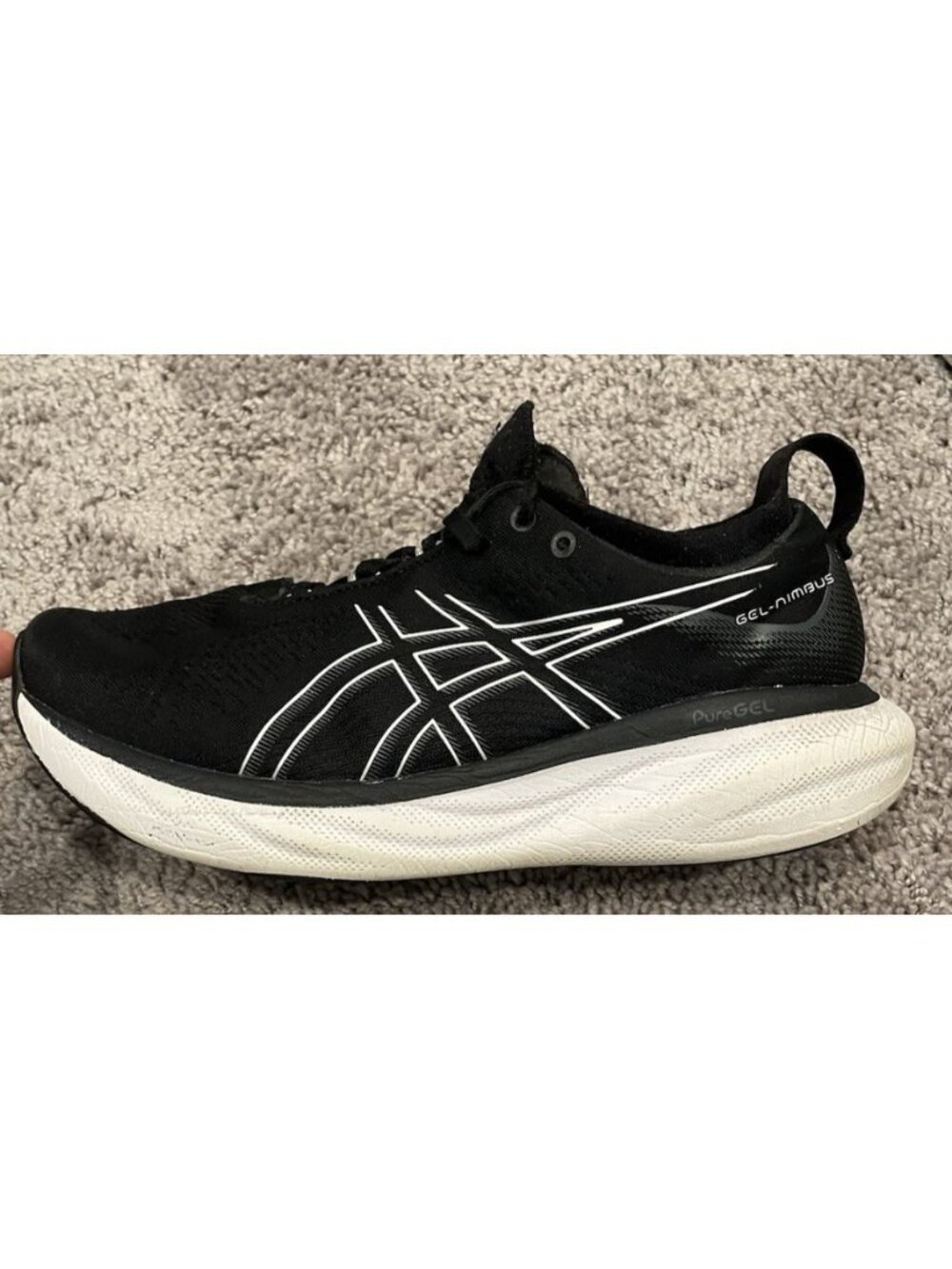 Size 9.5 Wide- ASICS Gel Nimbus 25 Black White Athletic Running Shoes Women's